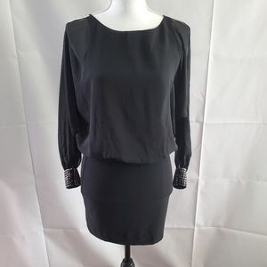 Arden B Women Black Chiffon Slit Sleeves Dress XS